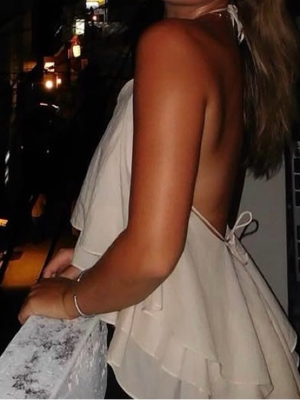 Women’s Cream Halter Ruffle Backless Dress Top